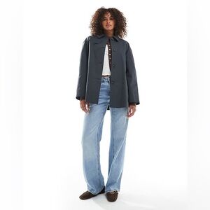 100% Wool - Angora -Navy Blue Shacket - Size Large 12 -Talora